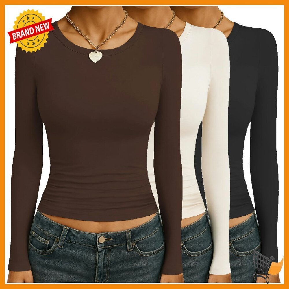 Long Sleeve Thermal Shirts 3 Pack Ruched Side Fitted Tops XS-XXL